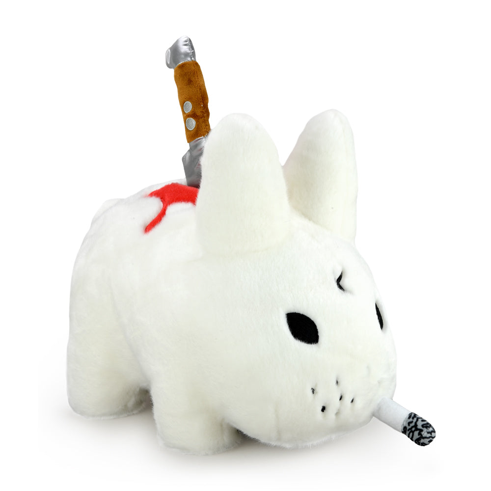 White Backstab Smorkin Labbit 14-inch plush toy by Labbit featuring detailed plush fabric and expressive facial features.