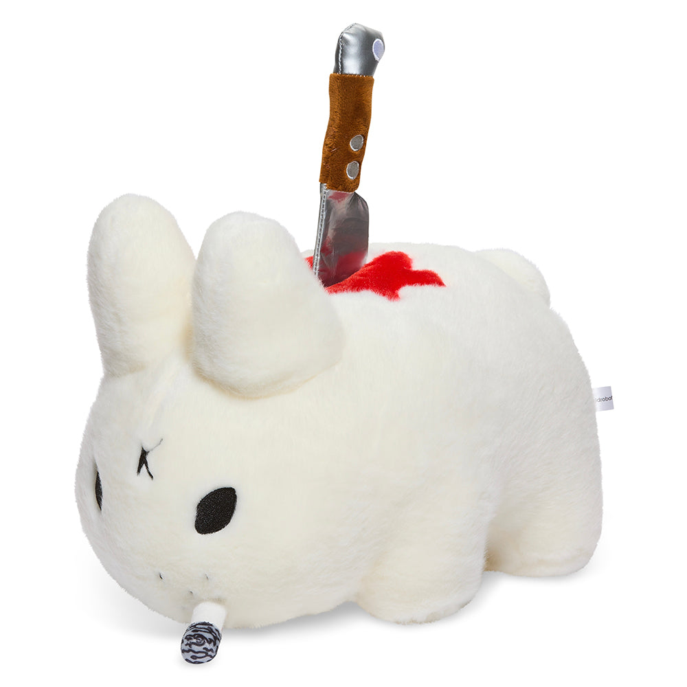 White edition Backstab Smorkin Labbit 14-inch plush toy by Labbit, featuring detailed plush fabric and expressive design.