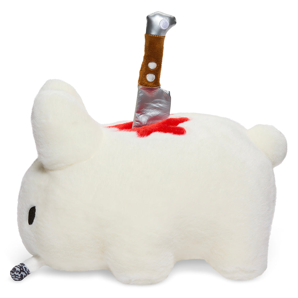 White Backstab Smorkin Labbit 14-inch plush toy by Labbit, featuring detailed stitching and soft fabric.