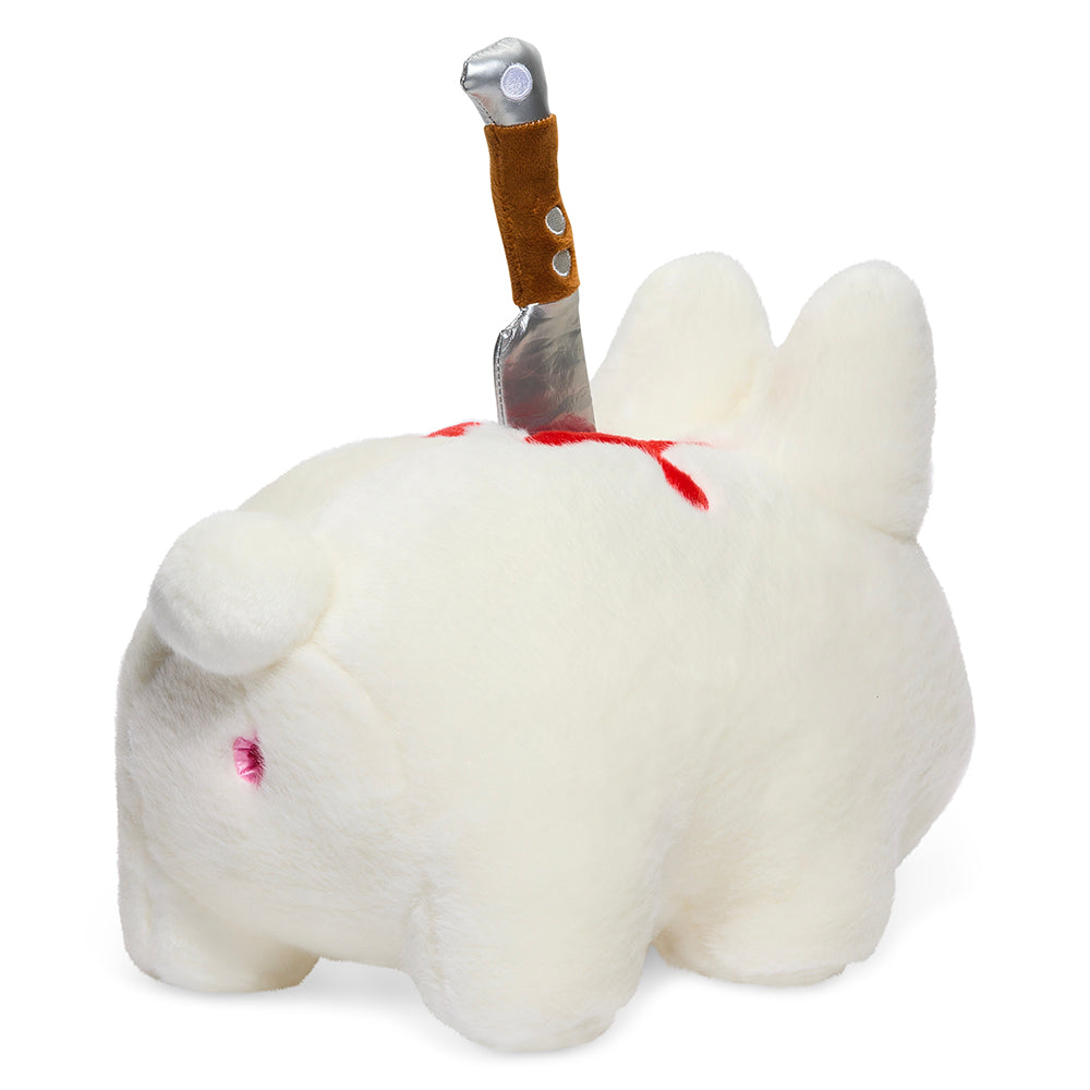 White Backstab Smorkin Labbit 14-inch plush toy by Labbit, featuring detailed stitching and soft fabric in a playful design