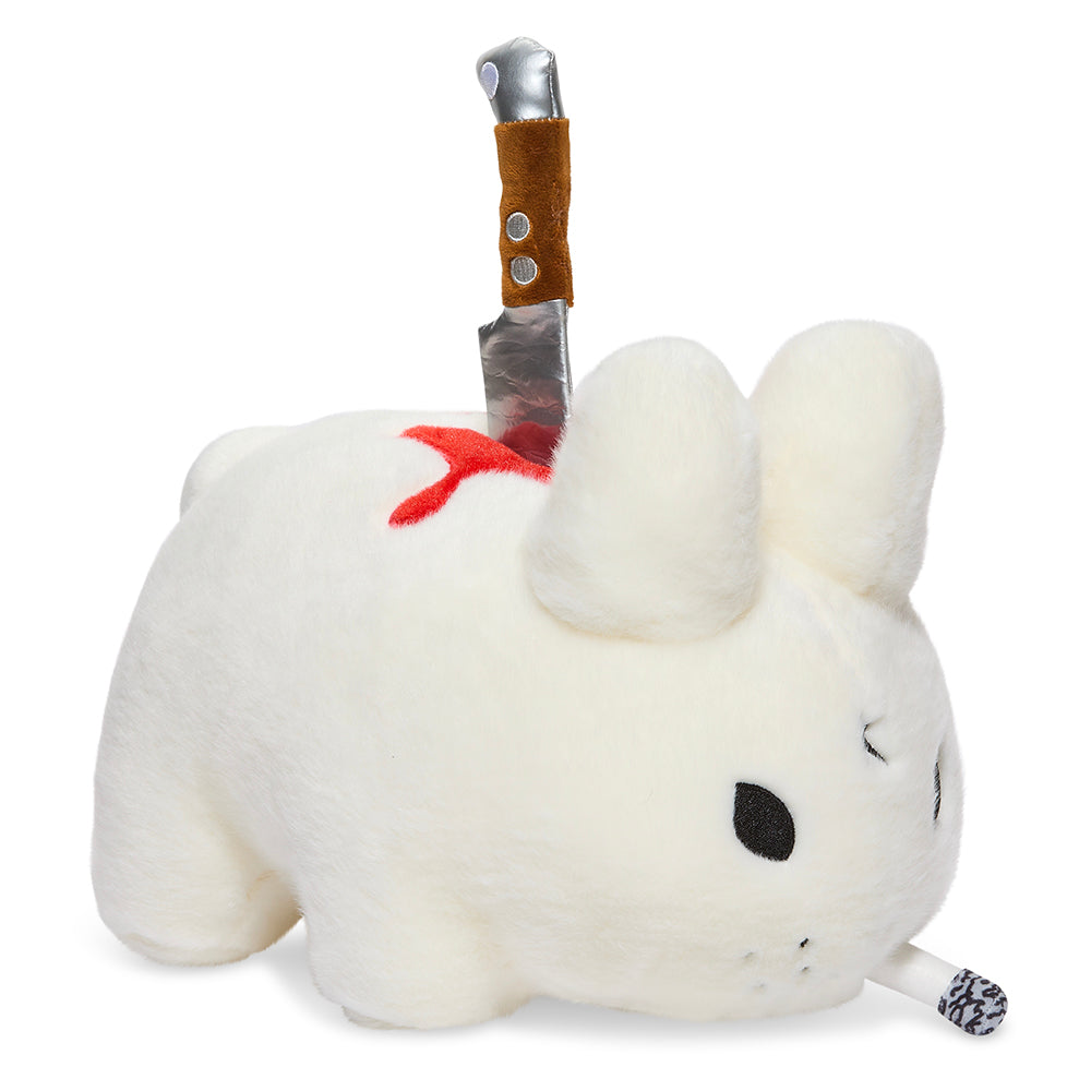 White Backstab Smorkin Labbit 14-inch plush toy from Labbit, featuring detailed stitching and soft fabric.