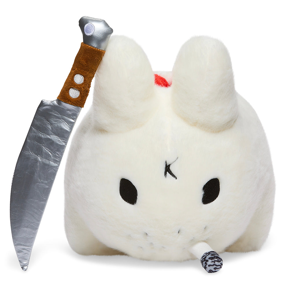 White Backstab Smorkin Labbit 14-inch plush toy by Labbit featuring detailed stitching and soft fabric.