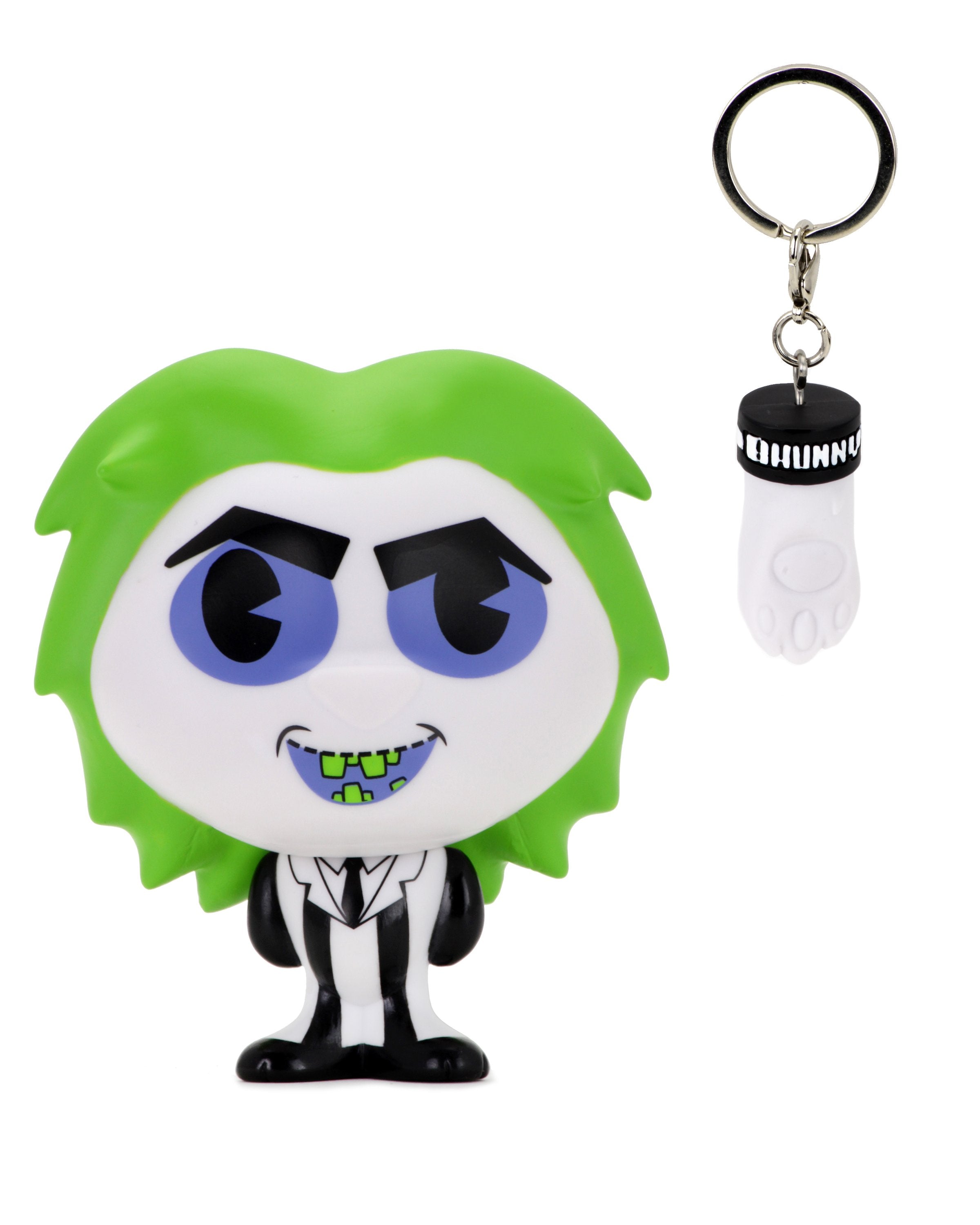 Kidrobot Beetlejuice BHUNNY 4-inch vinyl figure featuring Beetlejuice character in distinctive black and white striped outfit.
