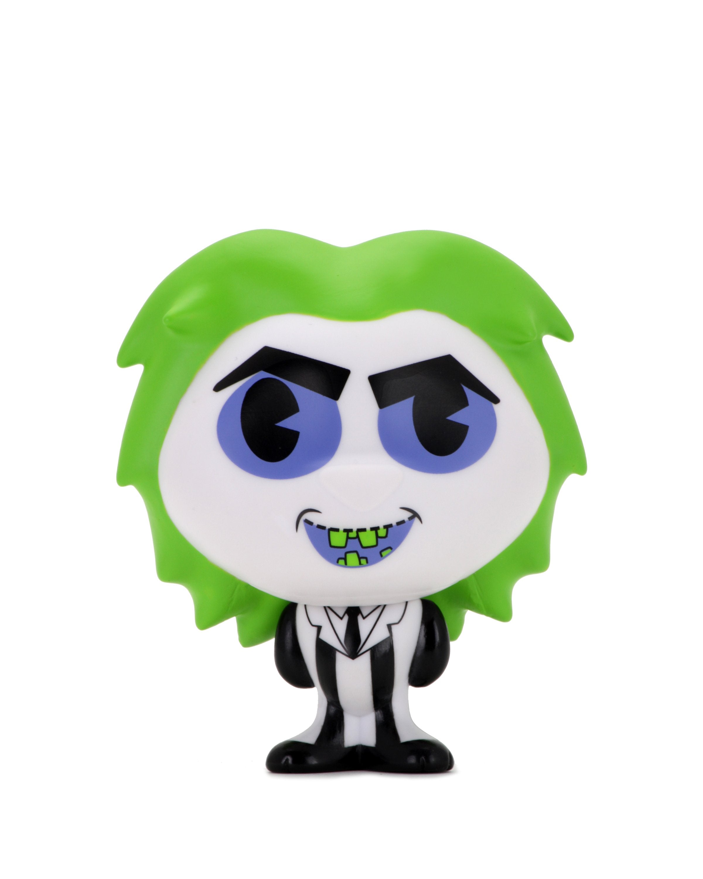 Kidrobot Beetlejuice BHUNNY 4-inch vinyl figure featuring Beetlejuice character with distinctive striped suit and mischievous expression.