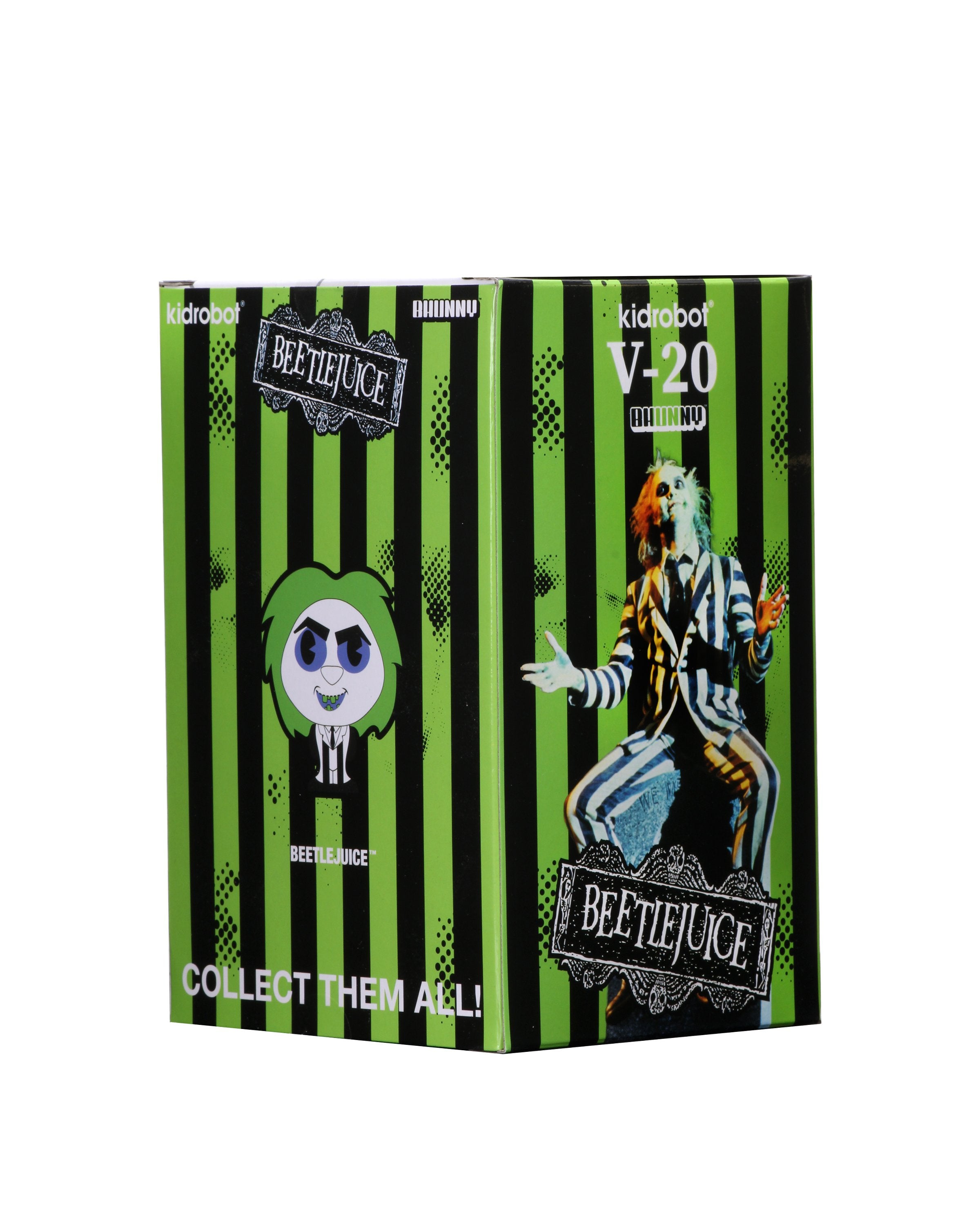 Kidrobot Beetlejuice BHUNNY 4-inch vinyl figure, featuring the iconic character with vibrant colors and detailed design.
