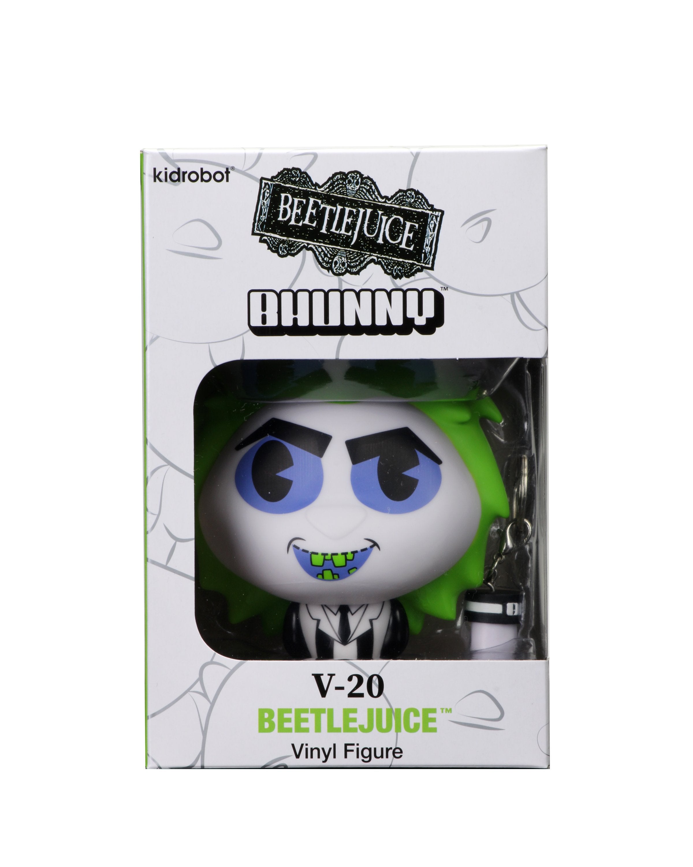 Kidrobot Beetlejuice BHUNNY 4-inch vinyl figure featuring Beetlejuice character with detailed design and vibrant colors.