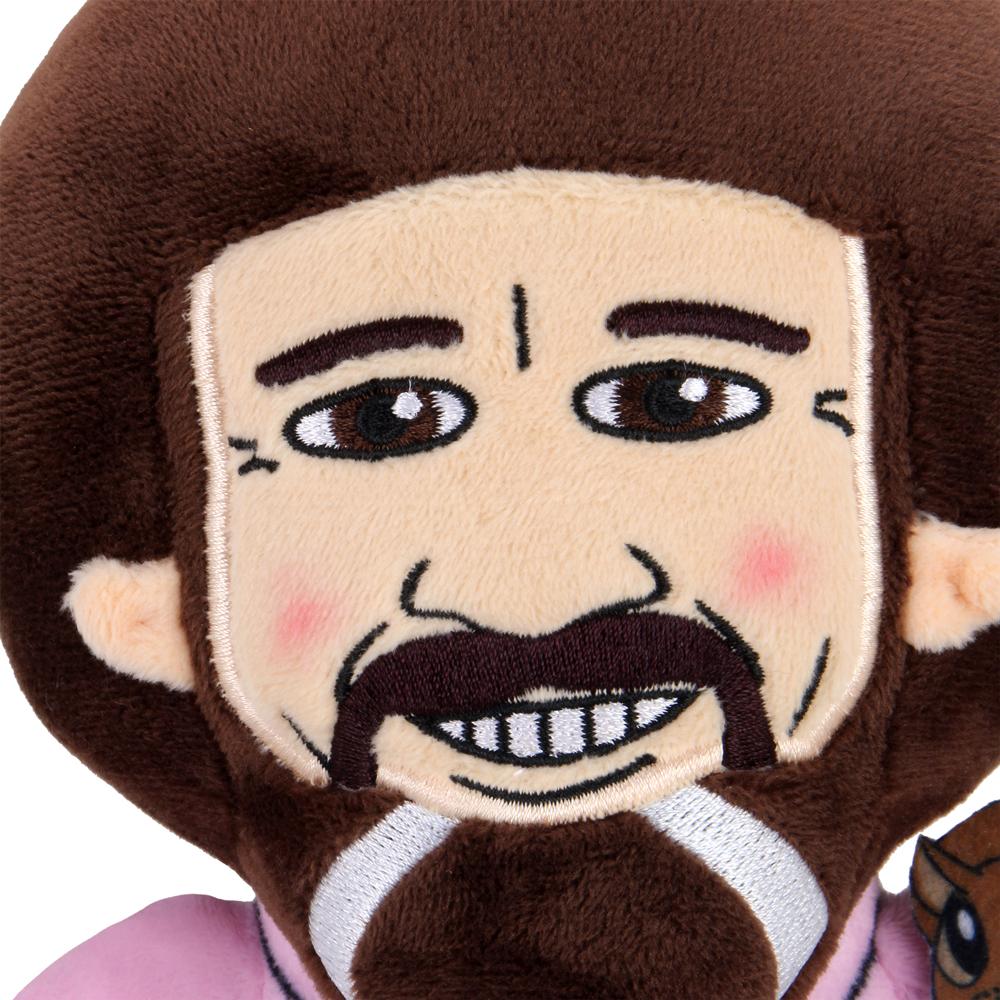 Soft 8-inch Bob Ross with Peapod Plush Phunny, featuring detailed embroidery and vibrant colors, perfect for collectors and fans.