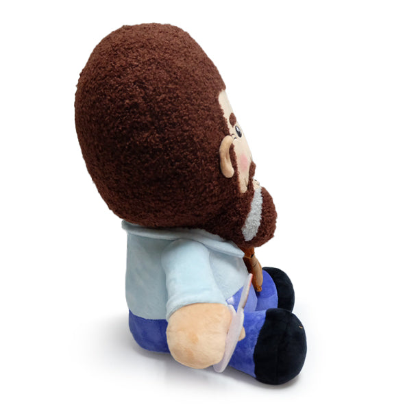 Bob Ross HugMe plush toy holding Peapod the squirrel, soft and cuddly collectible plush from the Bob Ross brand.
