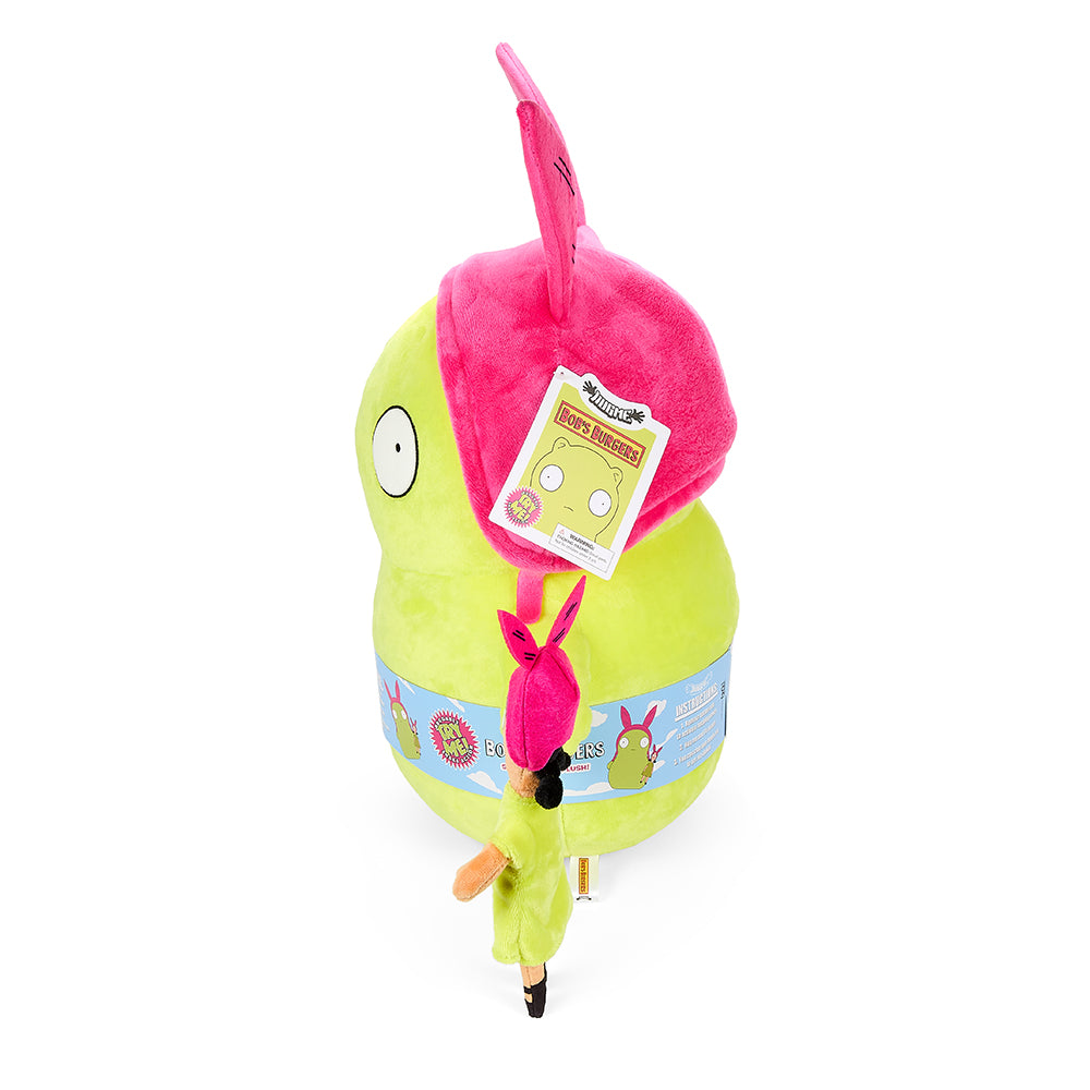 Bob's Burgers Louise & Kuchi Kopi 16-inch HugMe plush with shake action, featuring soft fabric and detailed character design.