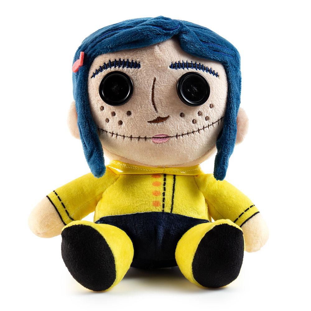 Coraline with button eyes 7-inch Phunny plush by Kidrobot, soft fabric plush toy inspired by the Coraline character.