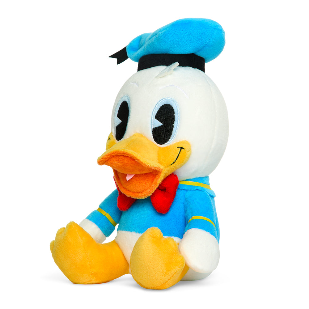 Disney Donald Duck 7.5-inch Phunny plush by Kidrobot, soft stuffed toy featuring Donald Duck's classic design and vibrant colors.