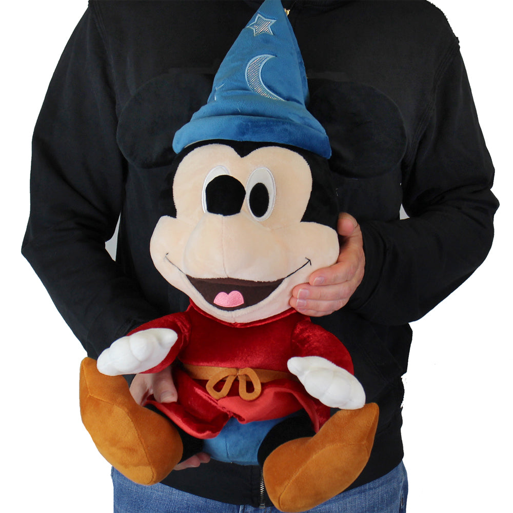 Disney Fantasia Sorcerer Mickey HugMe Plush, 16-inch soft plush toy featuring Mickey Mouse in sorcerer costume.