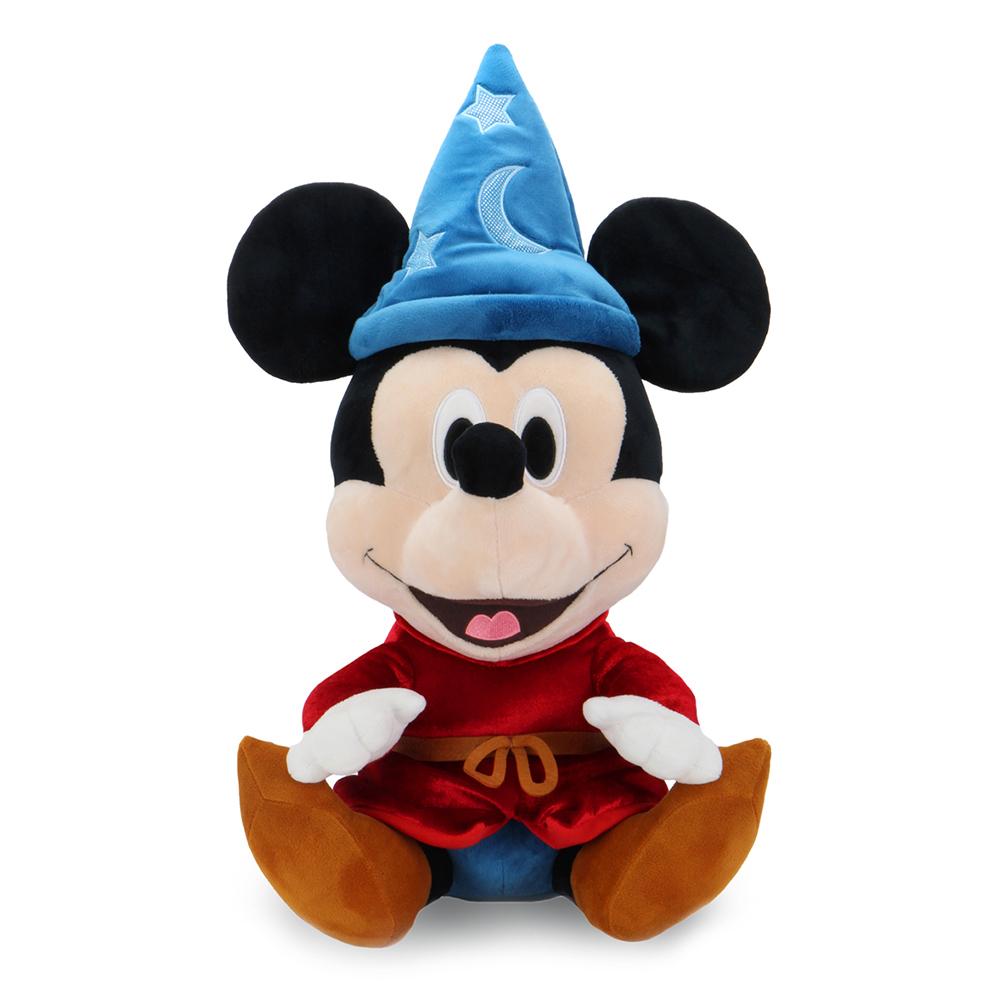 Disney Fantasia Sorcerer Mickey 16-inch HugMe plush toy featuring plush fabric and detailed Sorcerer Mickey character from Fantasia.