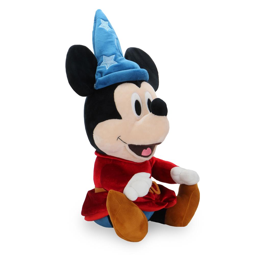 Disney Fantasia Sorcerer Mickey 16-inch HugMe Plush featuring Mickey Mouse in sorcerer robes with a friendly expression.