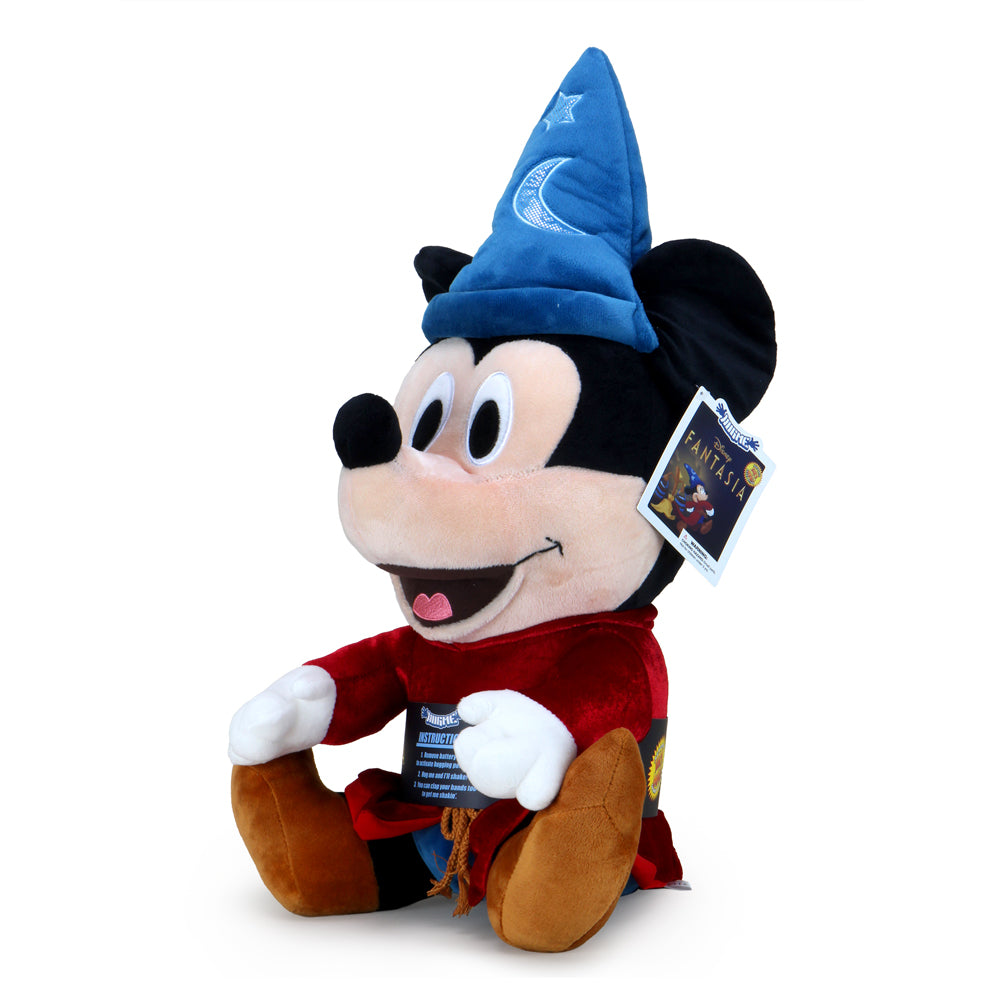 Disney Fantasia Sorcerer Mickey 16-inch HugMe plush toy featuring soft fabric and detailed embroidered features.