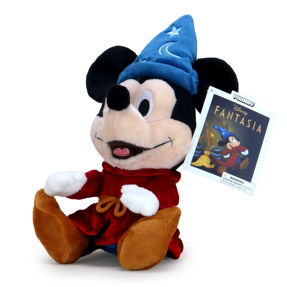 Disney Fantasia Sorcerer Mickey 8-inch Phunny plush toy featuring Sorcerer Mickey with detailed fabric and expressive eyes.