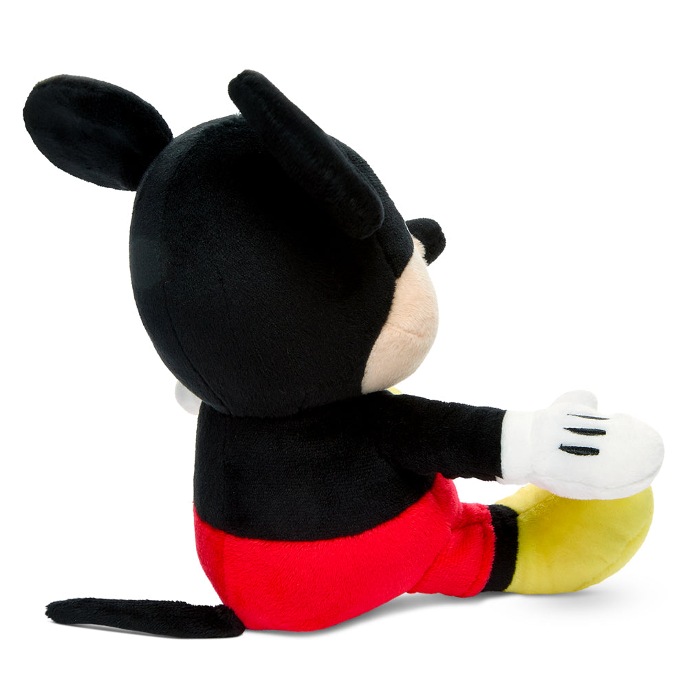 Disney Mickey Mouse 8-inch Phunny plush by Kidrobot showing Mickey with classic red shorts and large ears, soft and cuddly.
