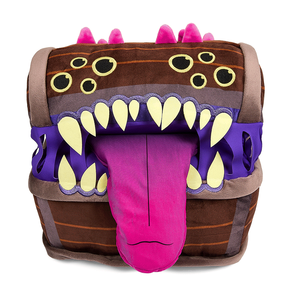 Dungeons & Dragons Honor Among Thieves Mimic glow-in-the-dark plush, 11-inch soft stuffed toy featuring a detailed monster design.