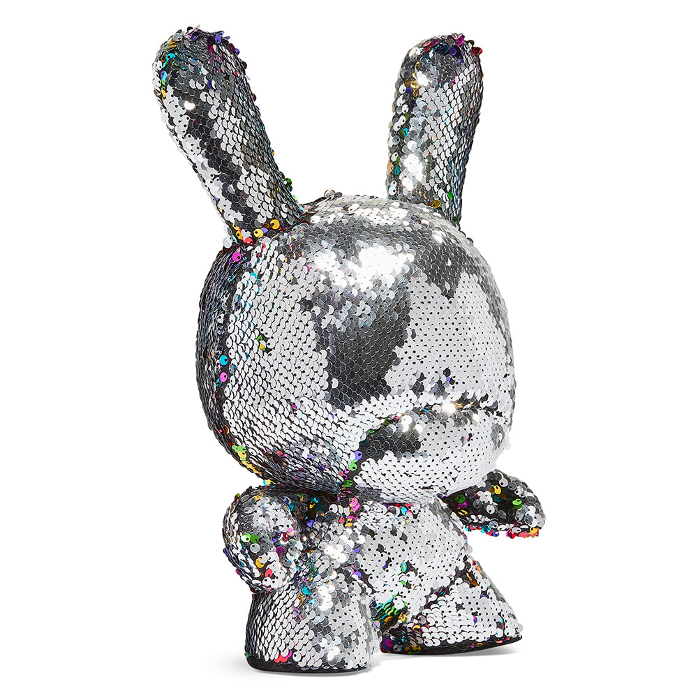 Kidrobot Flippin Rainbows 13-inch plush Dunny featuring colorful rainbow design and soft, cuddly fabric.