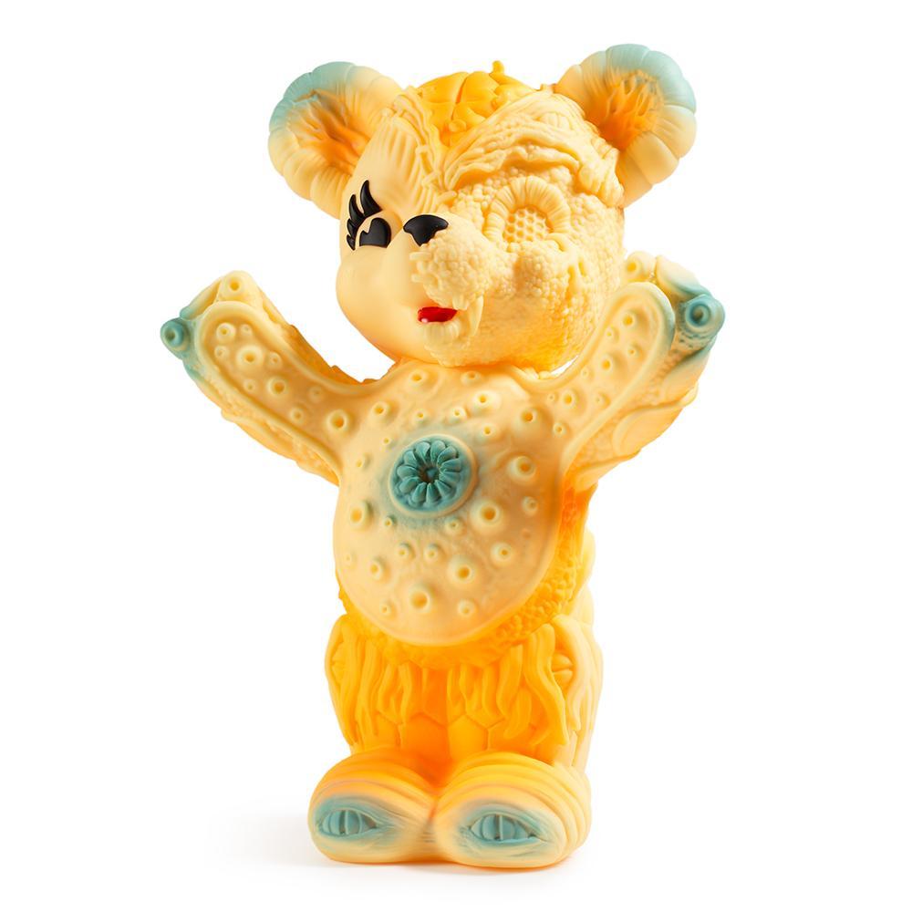 Orange Free Hugs Bear art figure by Frank Kozik, limited edition vinyl collectible with a playful design.
