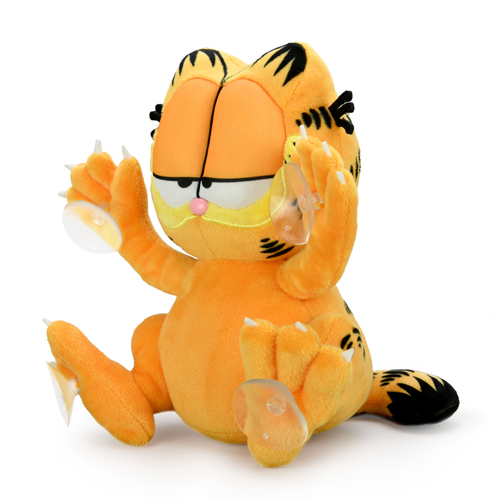 Garfield 8-inch plush suction cup window clinger by Kidrobot, relaxed edition, showing Garfield's face with a cheerful expression.