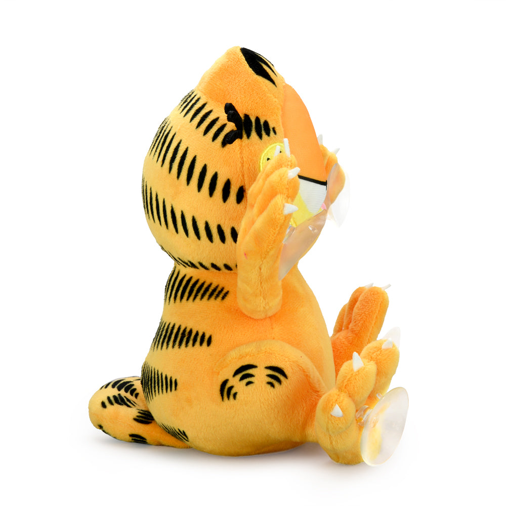 Garfield 8-inch plush suction cup window clinger by Kidrobot, featuring relaxed expression and soft fabric material.