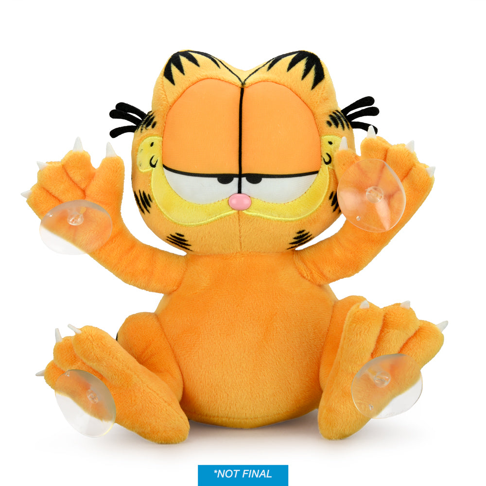 Garfield 8-inch plush suction cup window clinger by Kidrobot, featuring Garfield's relaxed expression and soft fabric texture.