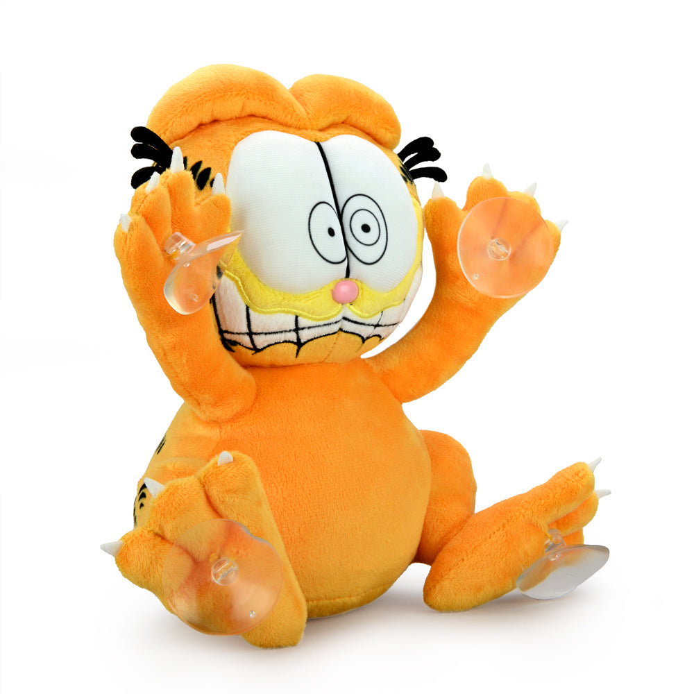 Garfield 8-inch plush suction cup window clinger by Kidrobot, Scared Edition, featuring Garfield with a frightened expression.