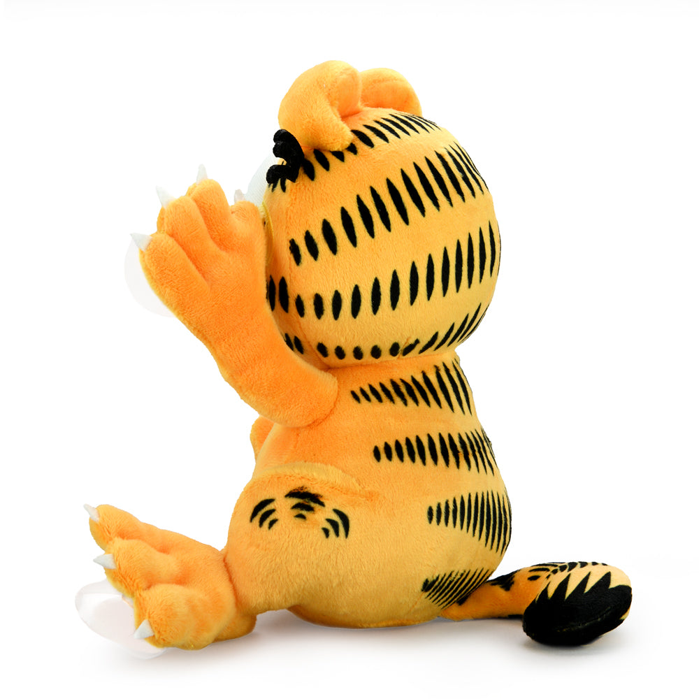 Garfield 8-inch plush suction cup window clinger by Kidrobot, featuring a scared expression on plush fabric.