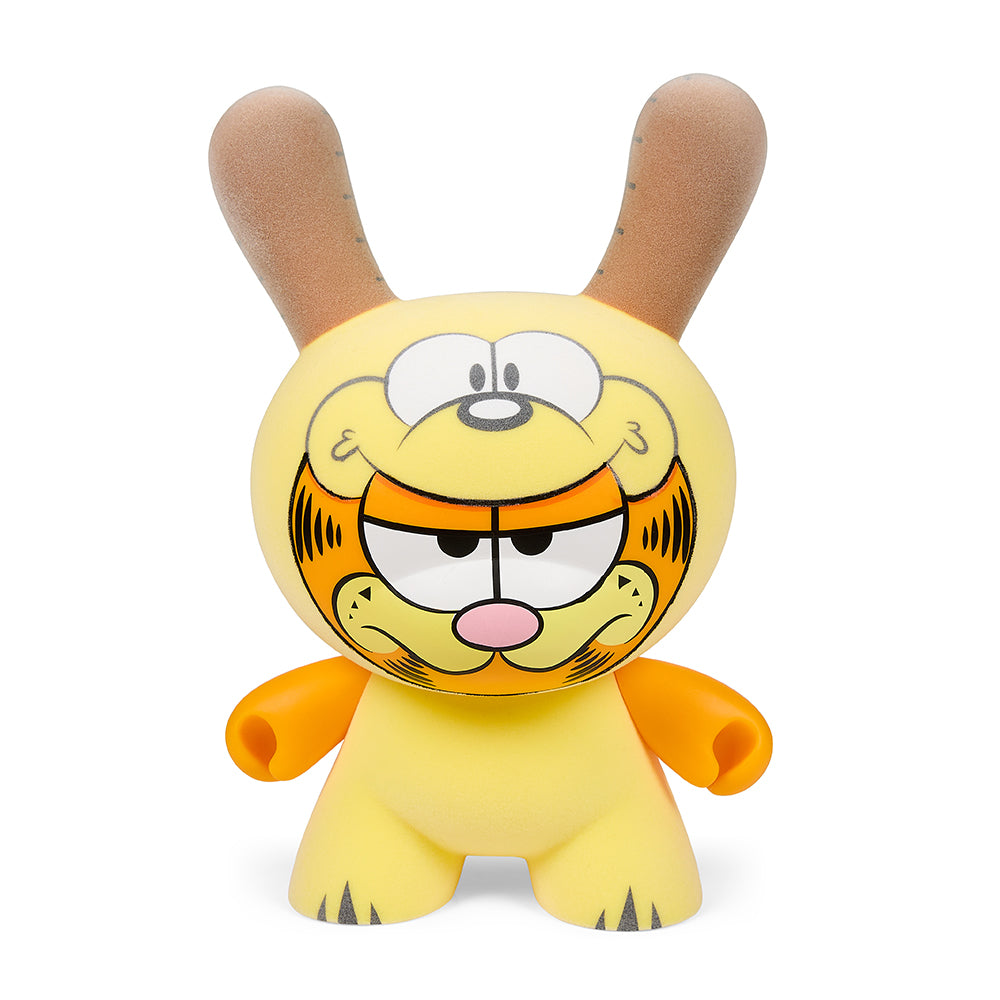Garfield "El Impostor" 8-inch Dunny art figure by WuzOne, featuring a stylized cartoon cat with vibrant colors and unique design elements.