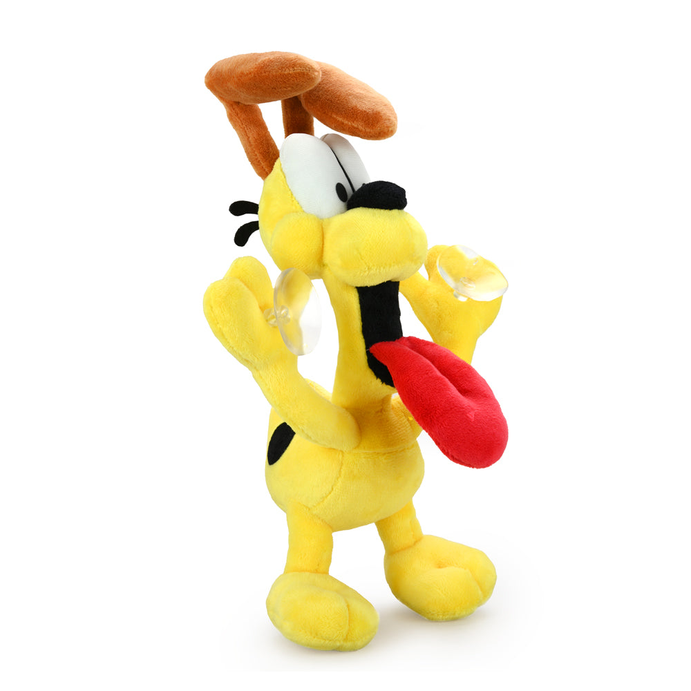 Garfield and Odie 8-inch plush suction cup window clinger by Kidrobot showing colorful plush characters attached to a window.