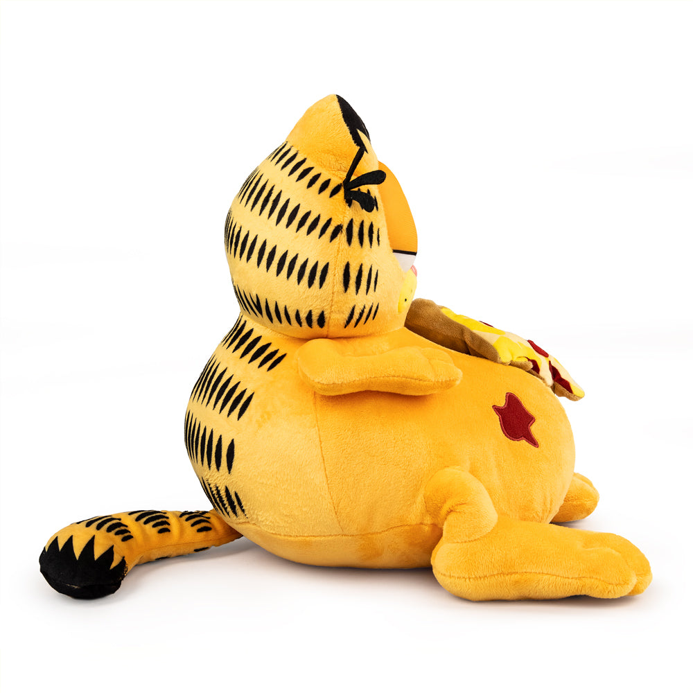Garfield overstuffed pizza plush toy by Kidrobot, 13-inch medium plush featuring Garfield's face and pizza design.