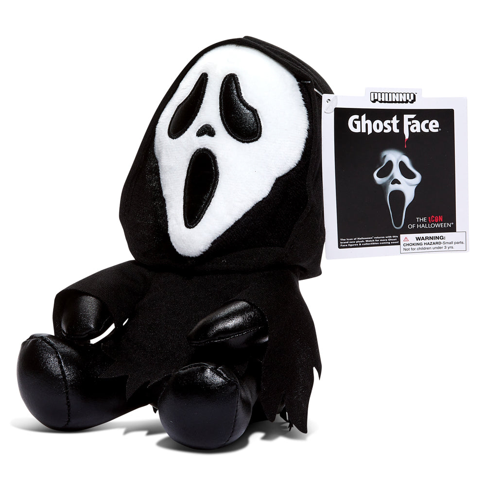 Ghost Face 8-inch Phunny Plush by Kidrobot featuring a soft, collectible plush with detailed ghost face design.