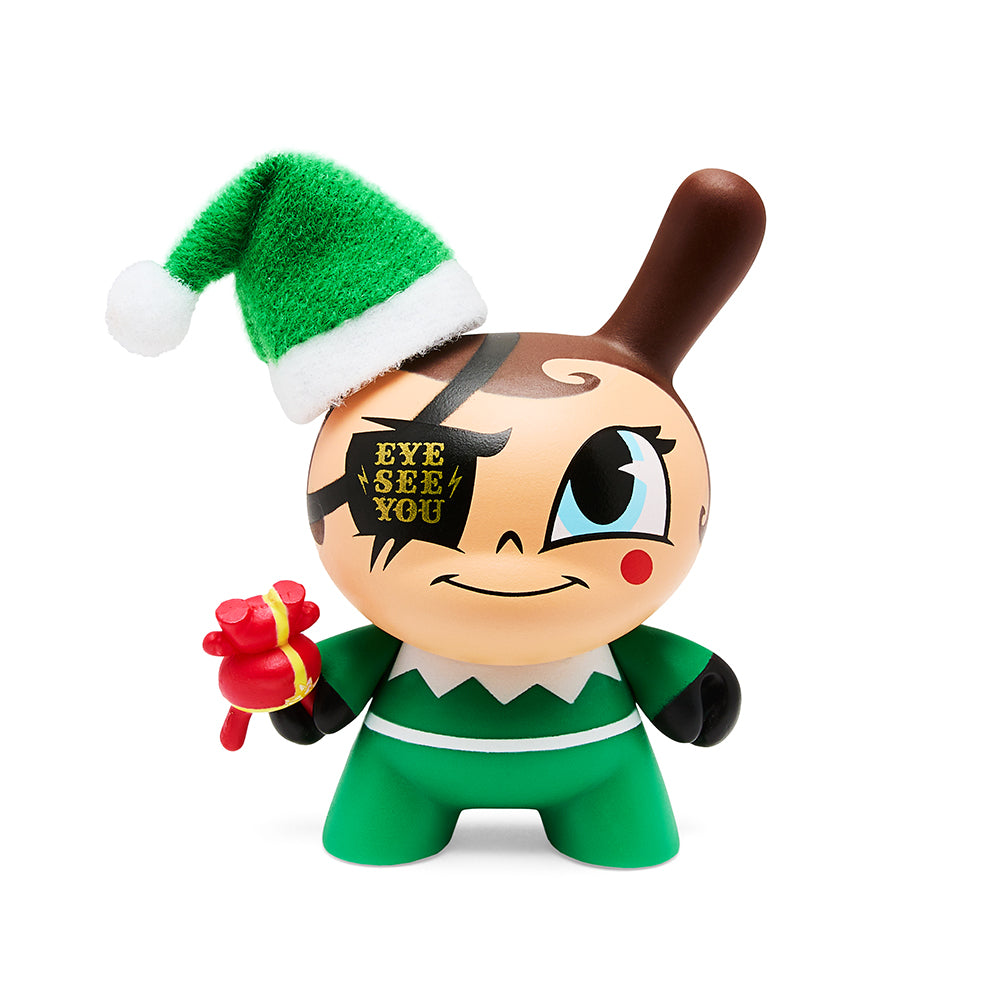 Kidrobot Go Elf Yourself 3" Holiday Dunny in Nice Edition, featuring a festive elf character with holiday-themed details.