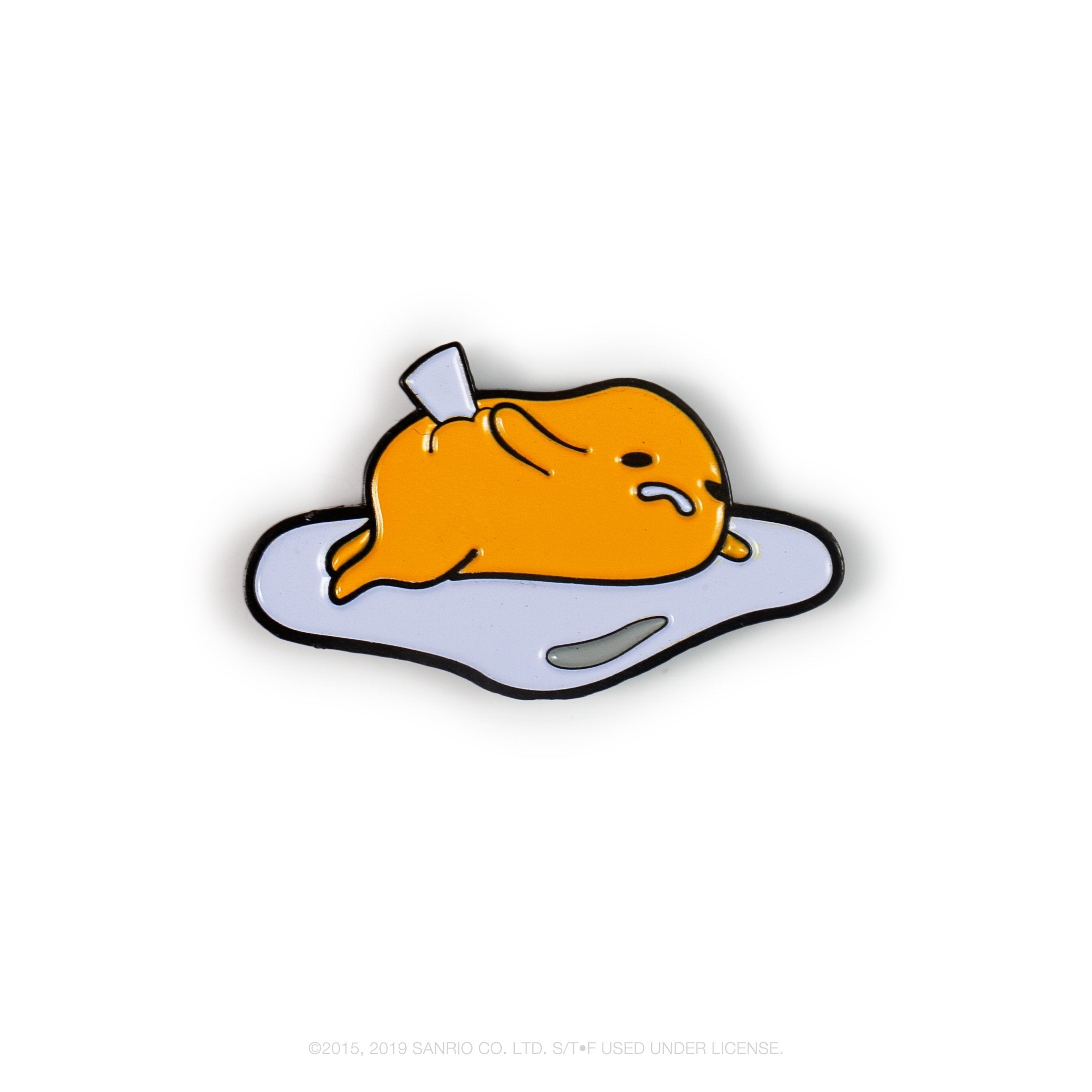 Gudetama Eggstra Lazy enamel pin from Kidrobot x Sanrio, featuring a cute, laid-back egg character in a blind box design.