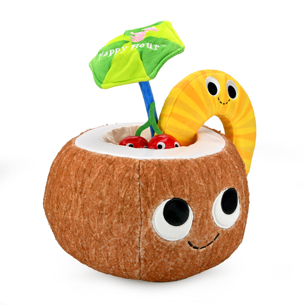 Kidrobot Happy Hour Camile Piña Colada plush toy, soft interactive plush with colorful pineapple design and playful features.