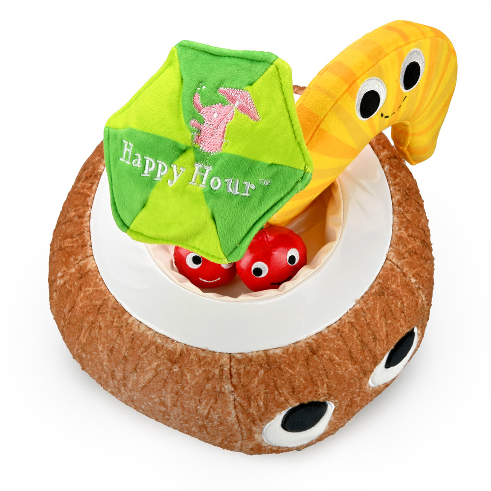 Kidrobot Happy Hour Camile Pina Colada plush toy, soft interactive plush featuring vibrant colors and detailed pineapple design.