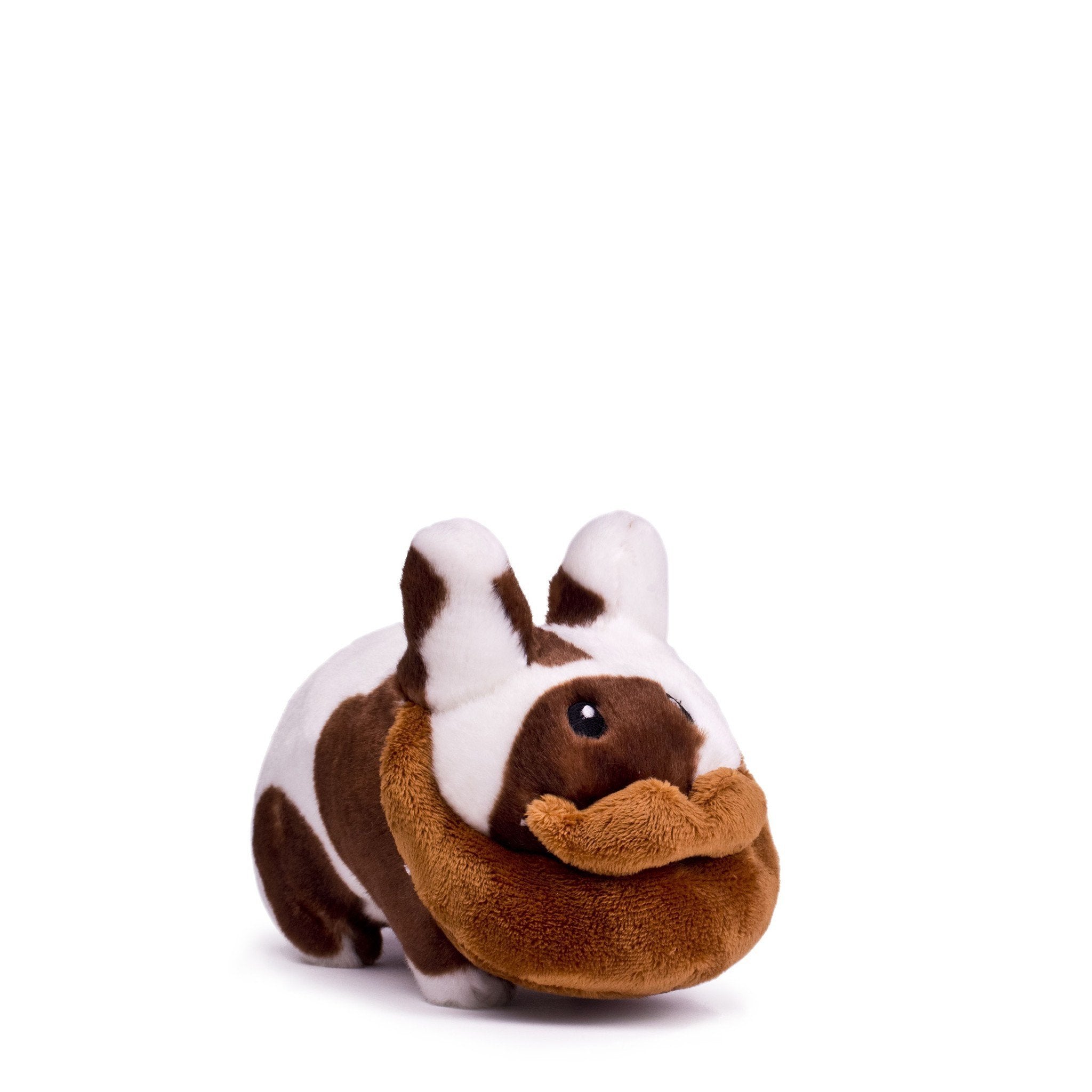 Brown 7-inch Happy Labbit Cow plush stuffed animal by Frank Kozik, soft polyester toy with detailed cow features.
