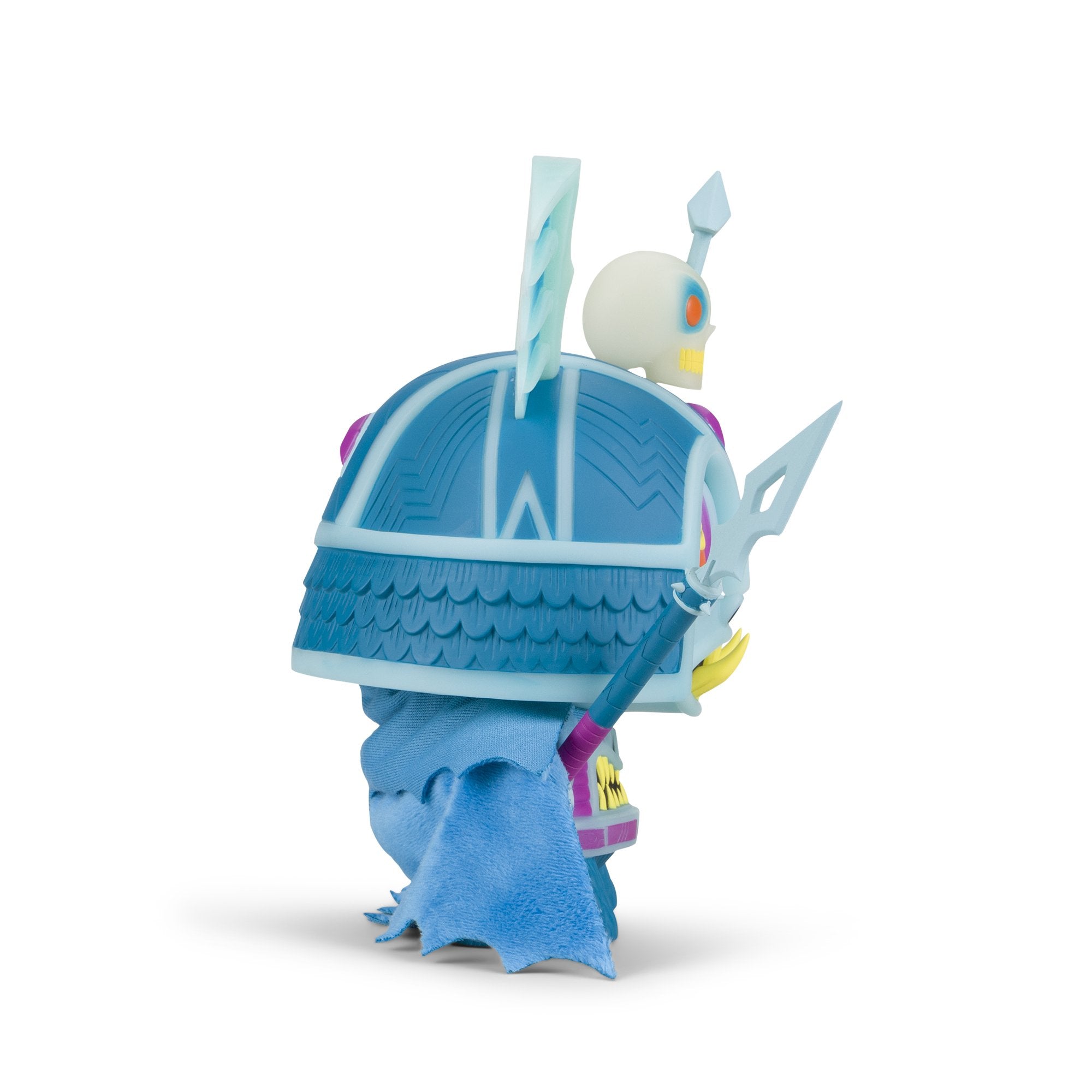 Harbinger 8-inch Dunny art figure by Martin Ontiveros in GID Blue Edition, featuring detailed design and vibrant glow-in-the-dark finish.