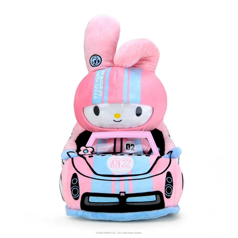 Sanrio Hello Kitty, My Melody, and Tokyo Speed Racer plush toys, 13-inch soft stuffed figures from the popular Sanrio collection.