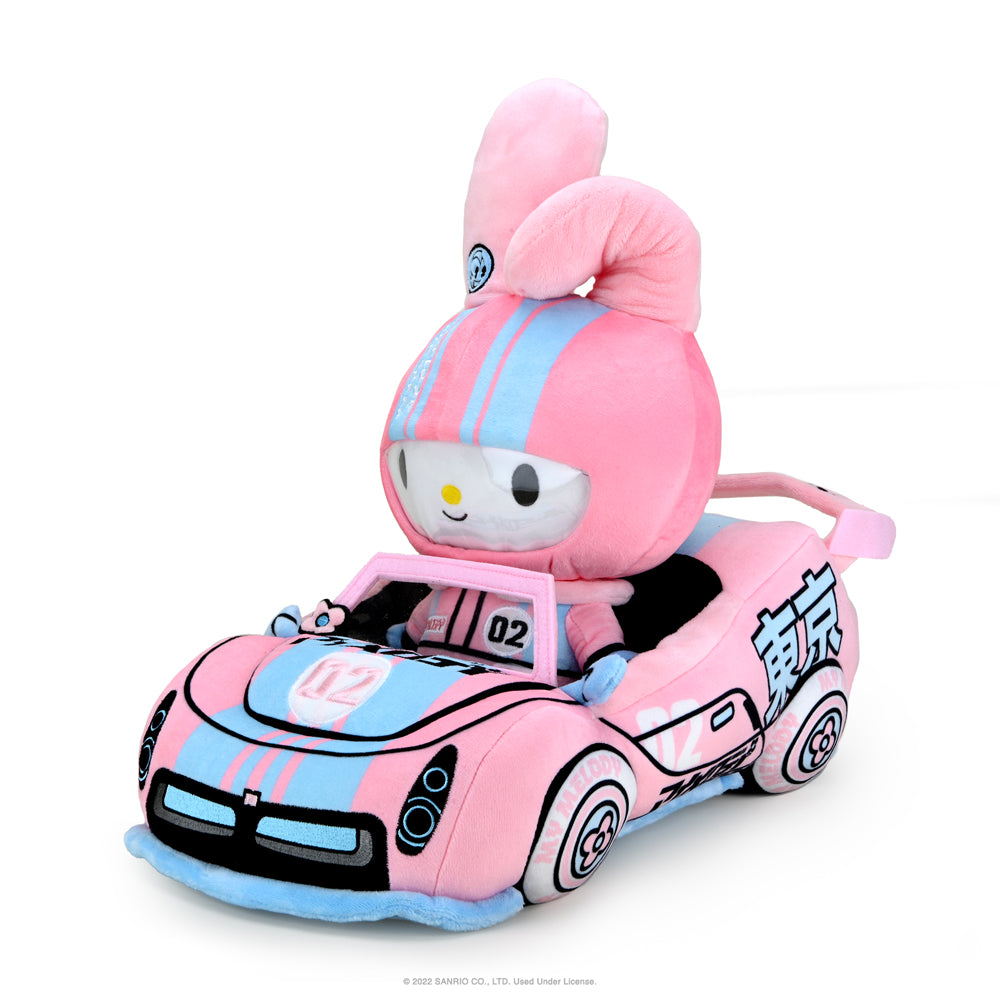 Sanrio Hello Kitty and My Melody 13-inch plush toys from Tokyo Speed Racer collection, featuring colorful character designs.