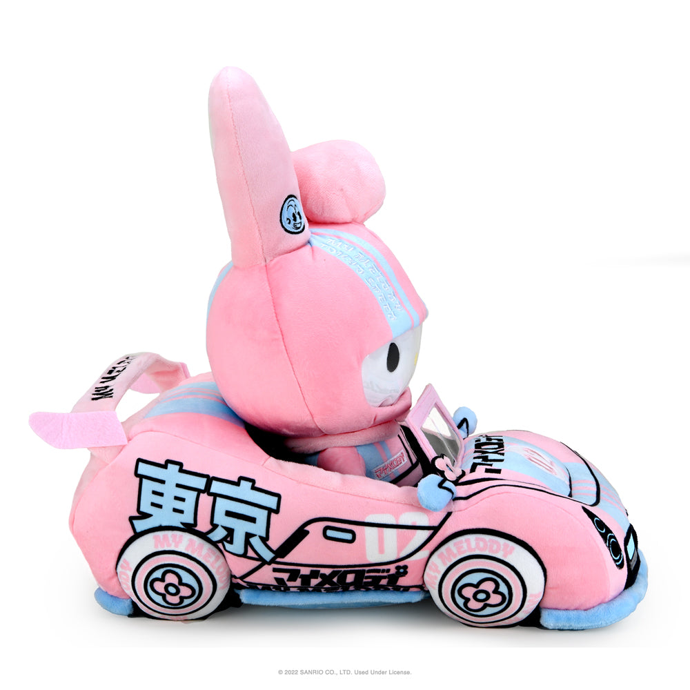 Sanrio Hello Kitty and My Melody 13-inch plush toys featuring Tokyo Speed Racer design and colorful characters on soft fabric.