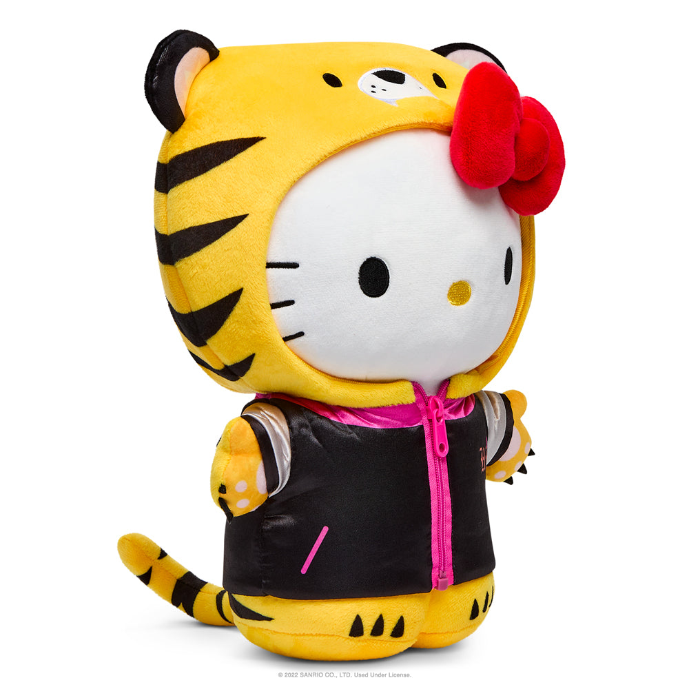Sanrio Hello Kitty Chinese Zodiac Year of the Tiger 13-inch plush in black and cream, featuring adorable tiger design.