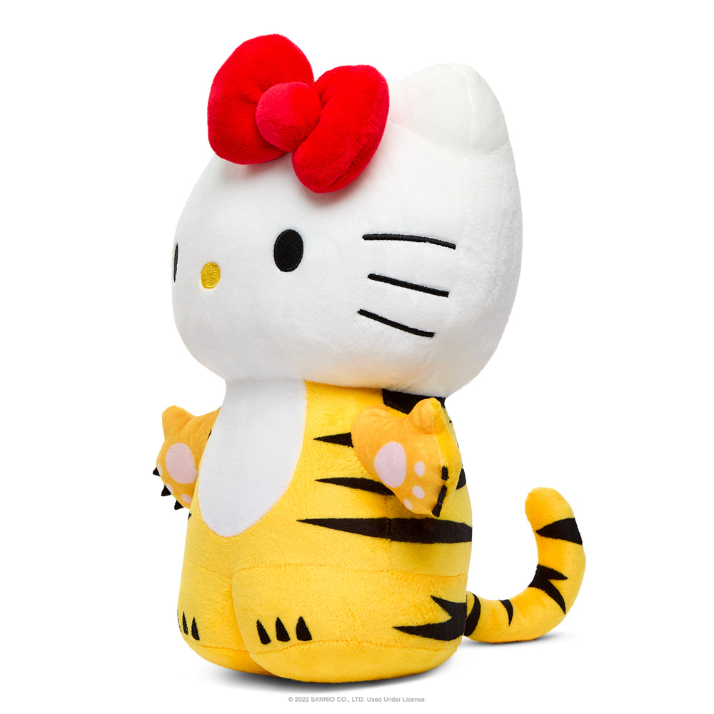 Sanrio Hello Kitty Chinese Zodiac Year of the Tiger 13-inch plush in black and cream, featuring a cute tiger design.