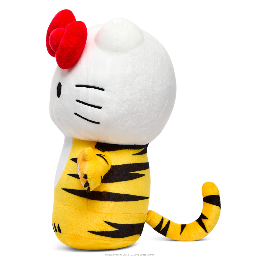 Sanrio Hello Kitty Chinese Zodiac Year of the Tiger 13-inch plush in black and cream, featuring adorable tiger details.
