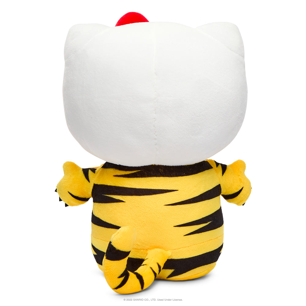 Hello Kitty Chinese Zodiac Year of the Tiger 13-inch plush toy by Sanrio in black and cream edition, soft and cuddly for collectors
