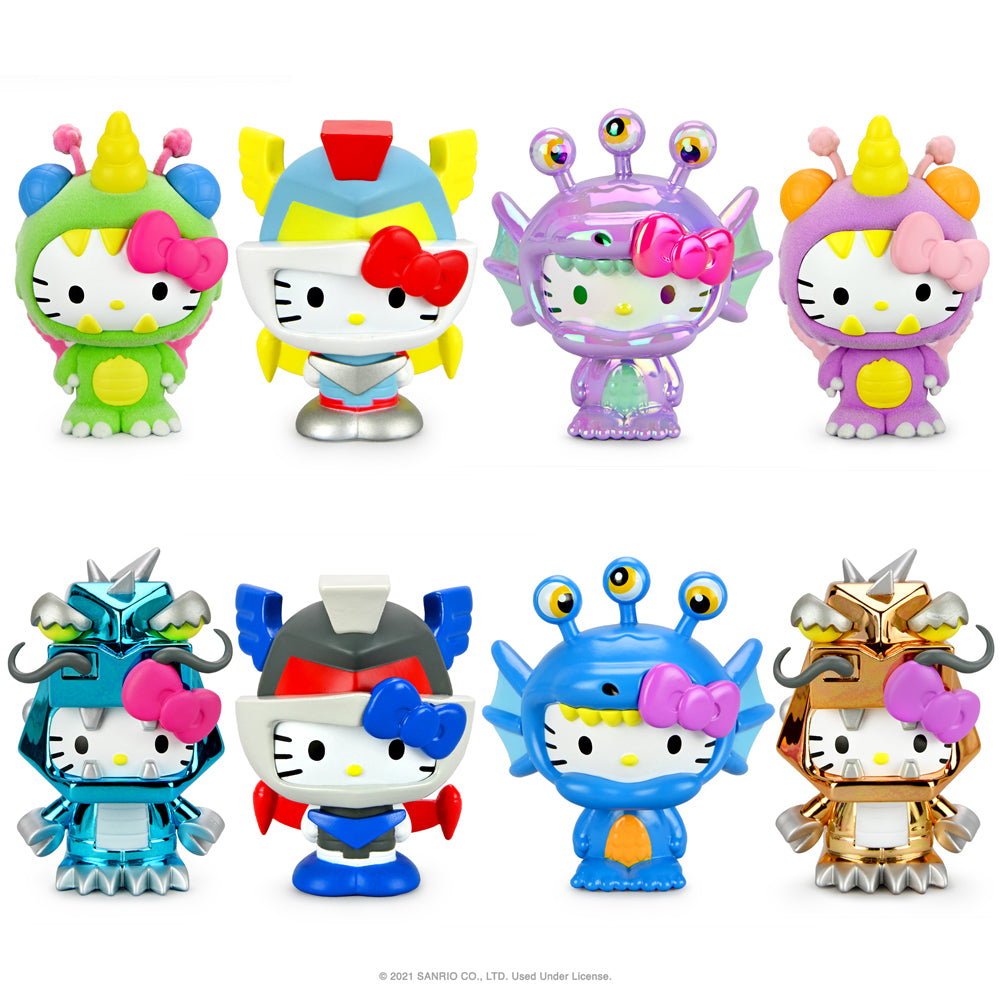 Hello Kitty Kaiju Monsters 3-inch collectible vinyl figure by Kidrobot, featuring Aquados Blue Wave design, Sanrio character.