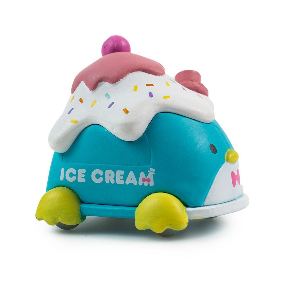 Hello Sanrio micro vehicle art figure by Kidrobot, vinyl blind bag collectible with colorful Hello Sanrio character design.
