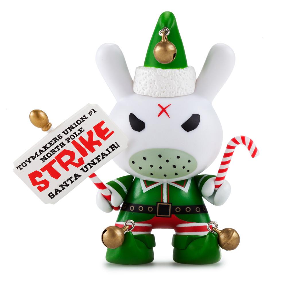 Vinyl Holiday Grumpy Elf Dunny figure, 3-inch collectible with a mischievous elf design and festive holiday details.