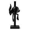 Matte black resin art figure titled "Jumper" by Colus Havenga, featuring a sleek modern sculpture with smooth finish.
